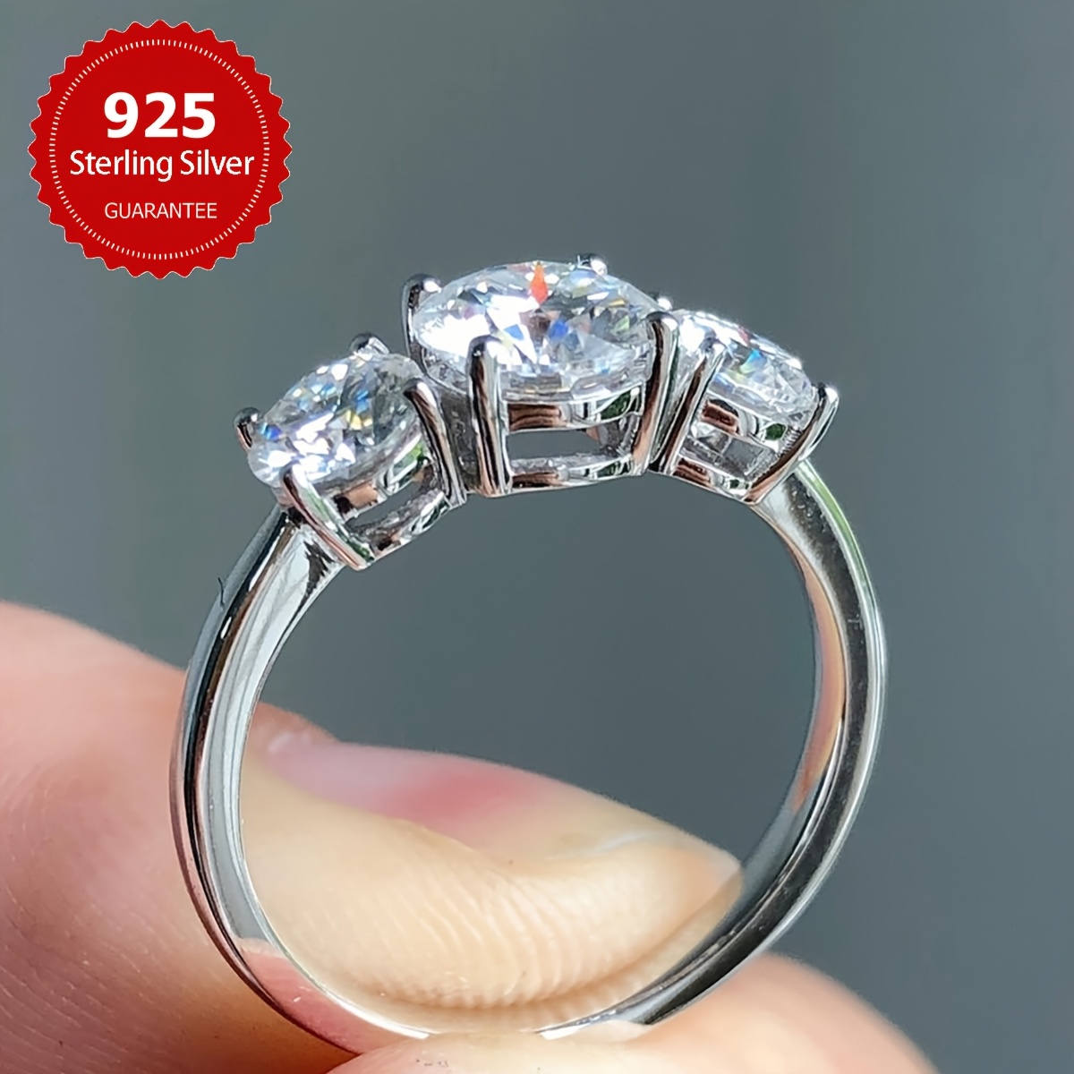925 Silver Moissanite Engagement Ring Platinum Plated Gift Idea